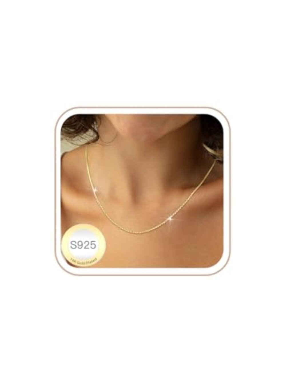 S925 Sterling Silver Box Chain Necklace 18K Gold Plated Thin Hypoallergenic